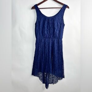 Navy Blue Juniors Love Reign‎ Lined Hi-low sleeveless Lace Dress size L